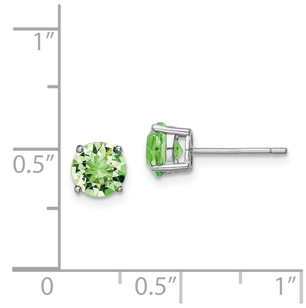 Sterling Silver Rhodium Plated Light Green Crystal Birthstone Earrings