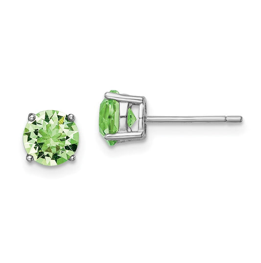 Sterling Silver Rhodium Plated Light Green Crystal Birthstone Earrings