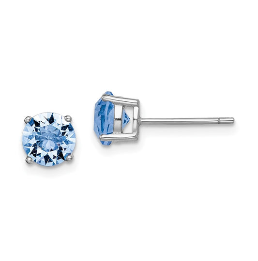 Sterling Silver Rhodium Plated Light Blue Crystal Birthstone Earrings