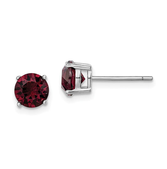 Sterling Silver Rhodium Plated Burgundy Crystal Birthstone Earrings