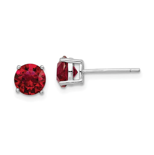 Sterling Silver Rhodium Plated Red Crystal Birthstone Earrings