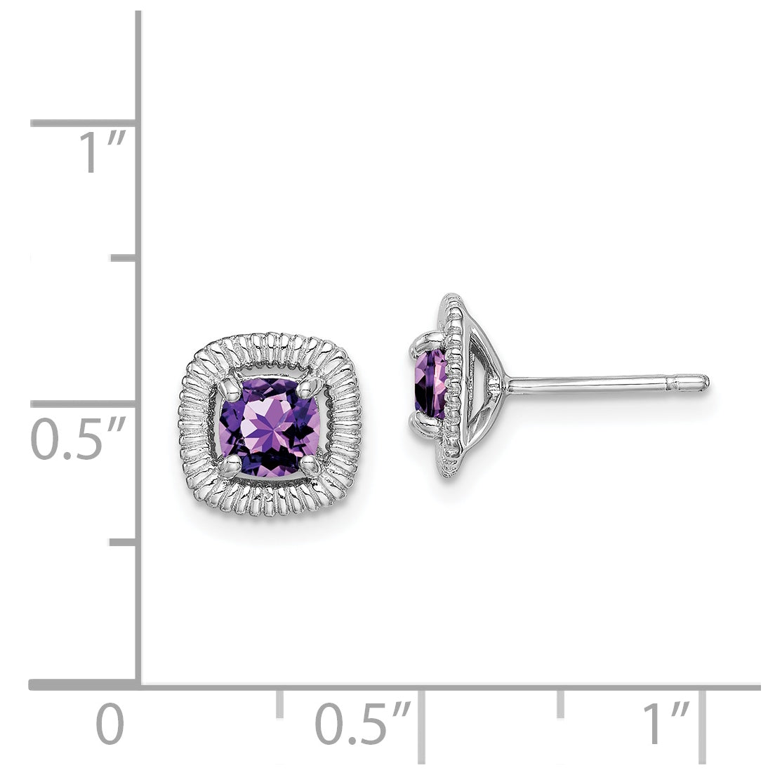 Sterling Silver Rhodium Plated Amethyst Square Post Earrings