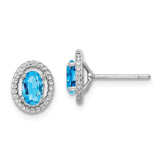 Sterling Silver Rhodium Plated Light Swiss Blue Topaz Oval Post Earrings