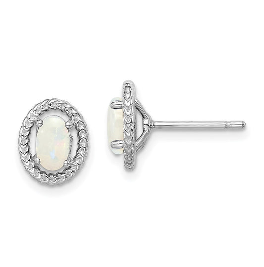 Sterling Silver Rhodium Plated Milky Opal Oval Post Earrings