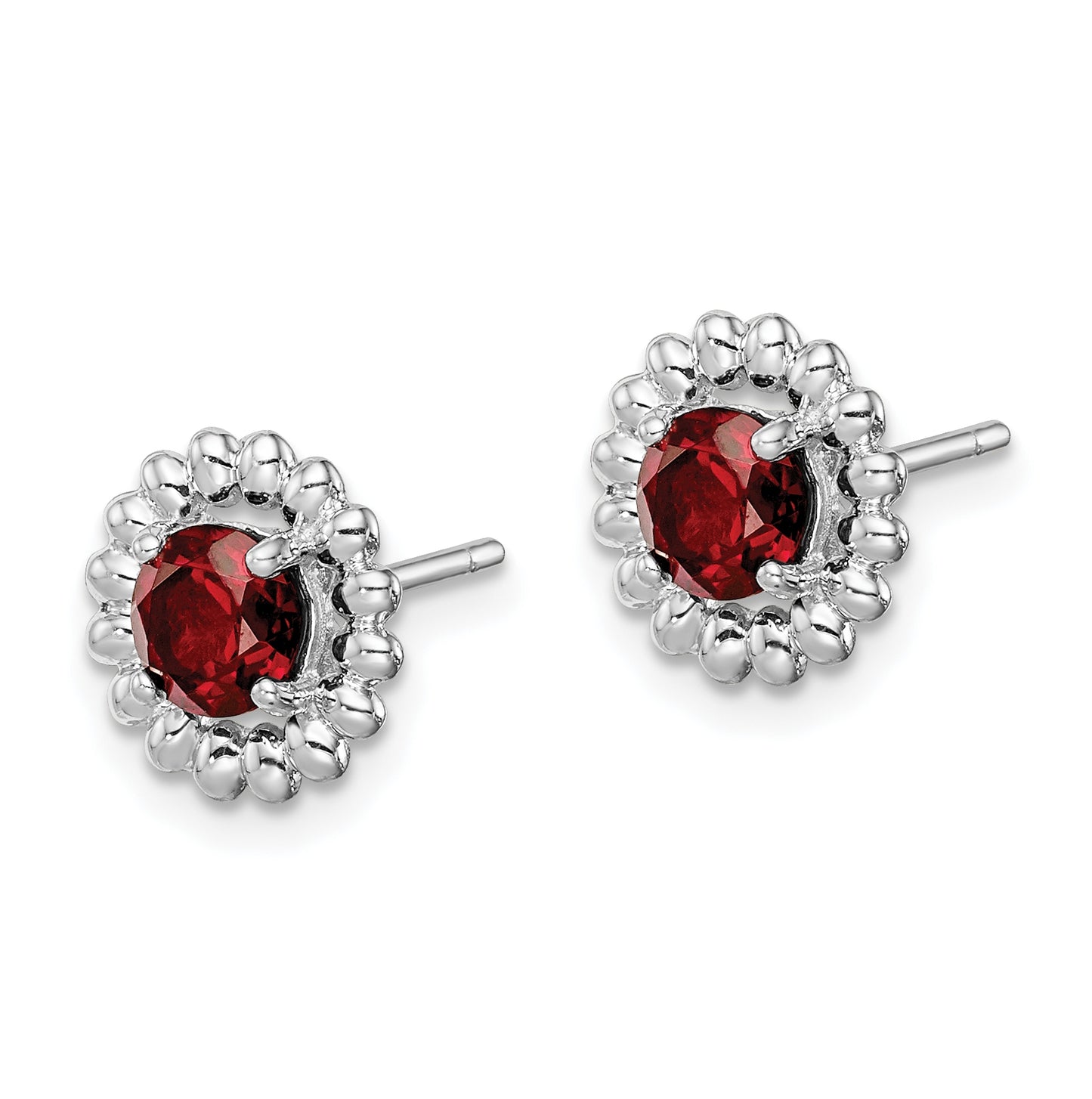 Sterling Silver Rhodium Plated Garnet Earrings