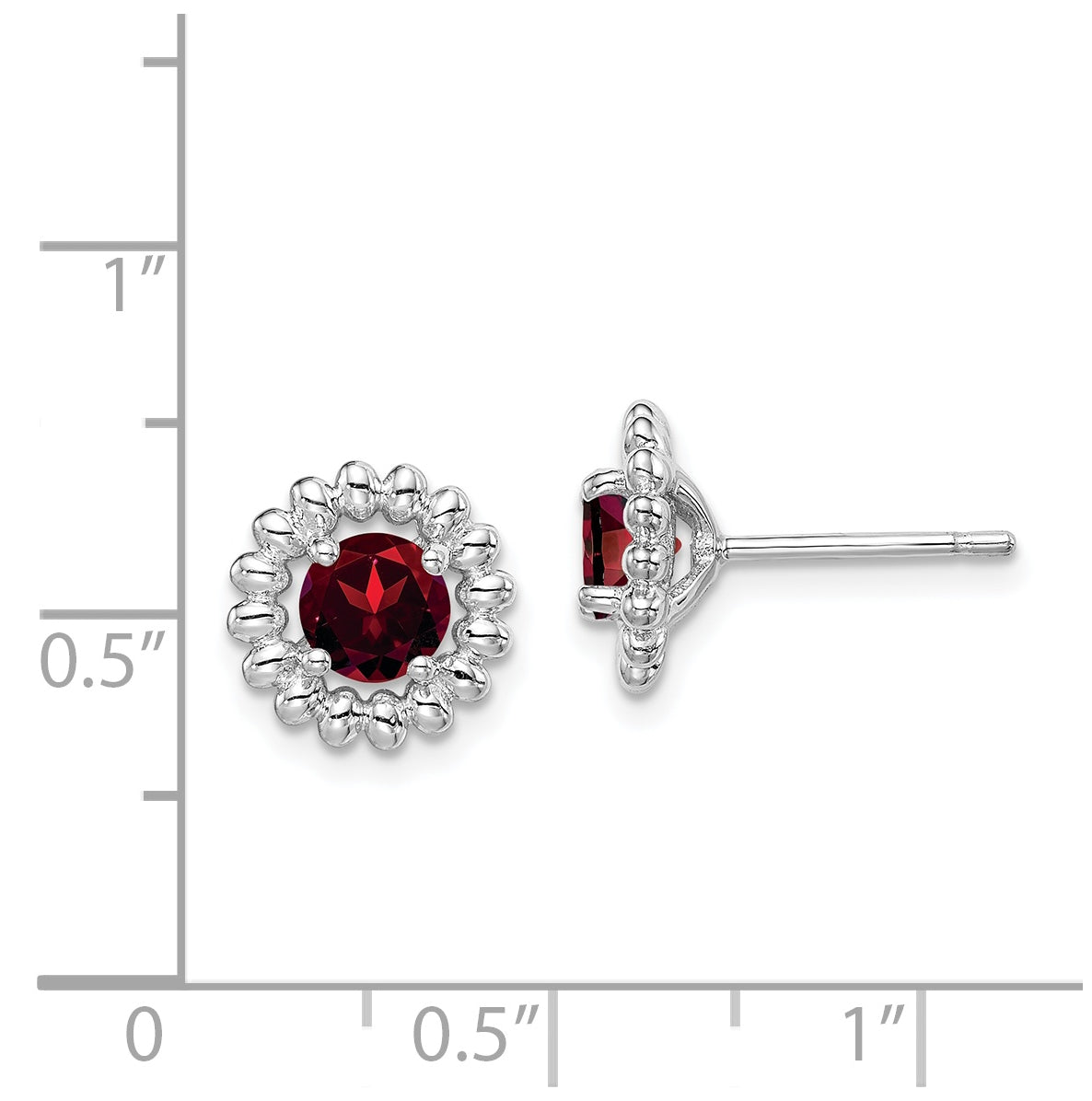 Sterling Silver Rhodium Plated Garnet Earrings