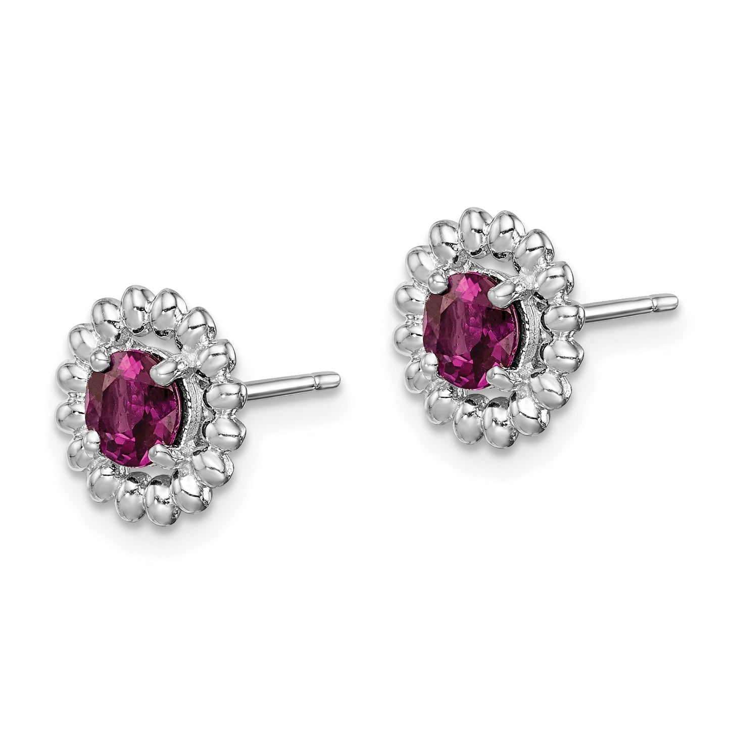 Sterling Silver Rhodium Plated Rhodolite Garnet Earrings