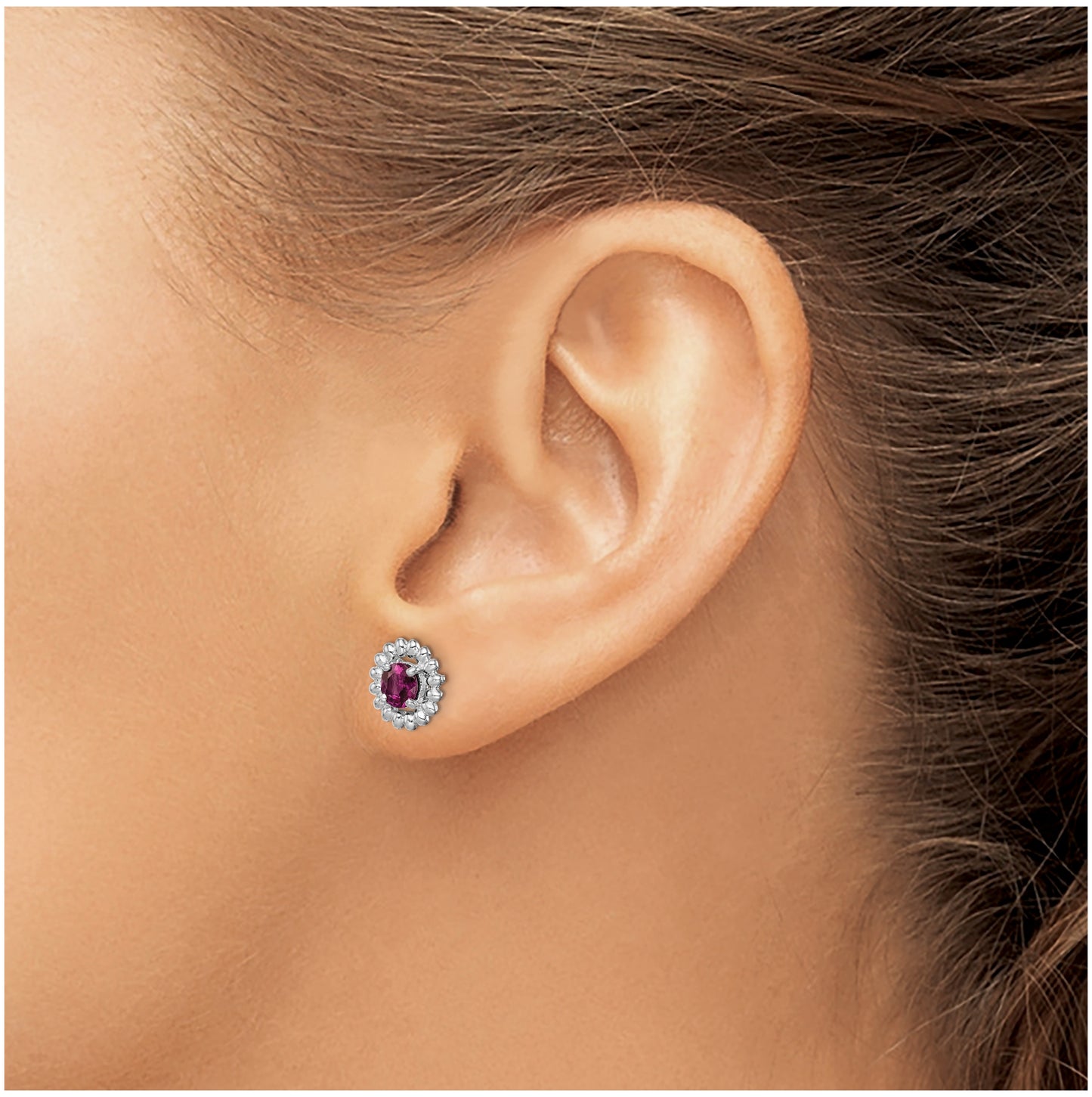 Sterling Silver Rhodium Plated Rhodolite Garnet Earrings