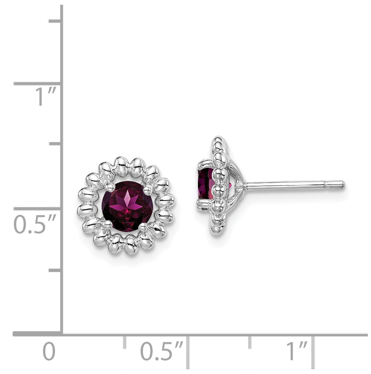 Sterling Silver Rhodium Plated Rhodolite Garnet Earrings