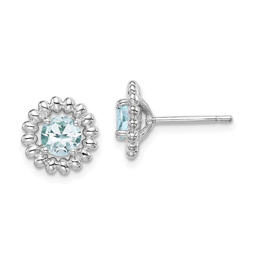 Sterling Silver Rhodium Plated Aquamarine Earrings