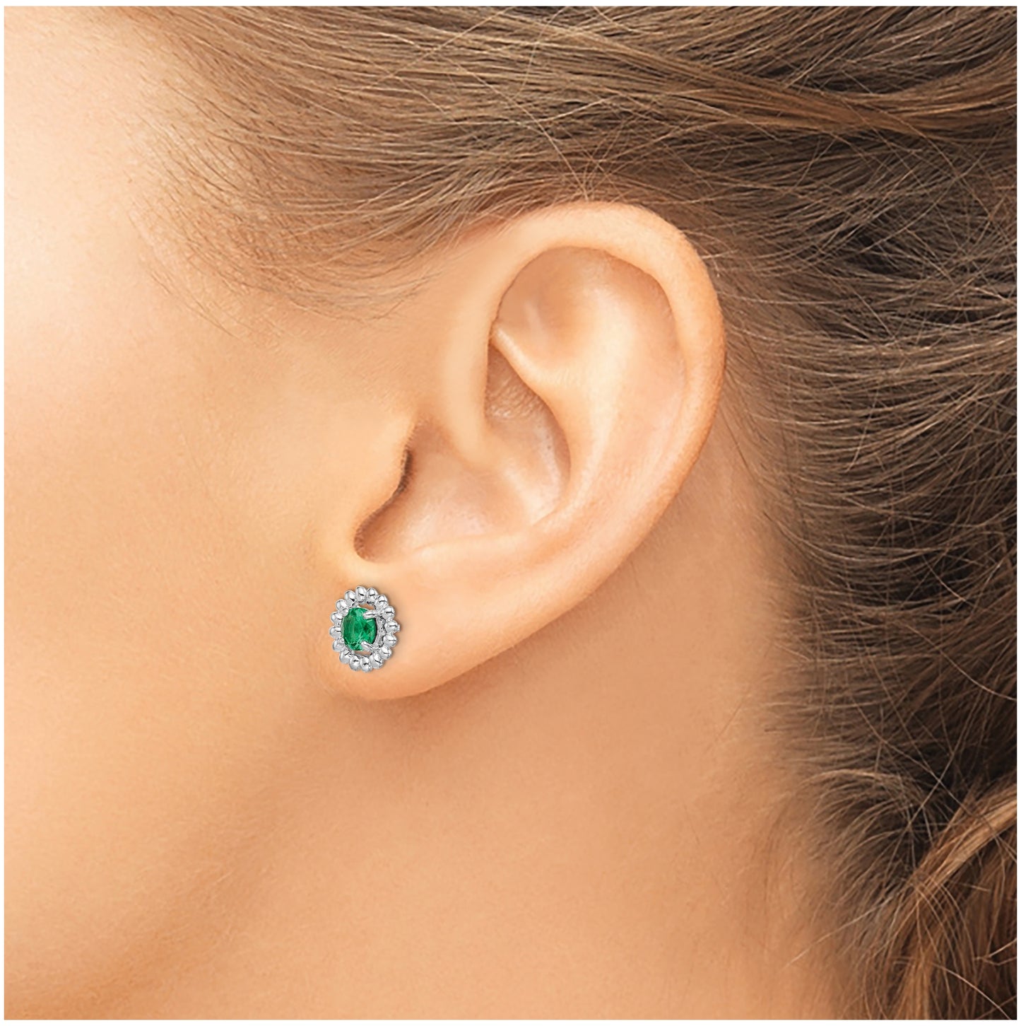 Sterling Silver Rhodium Plated Created Emerald Earrings