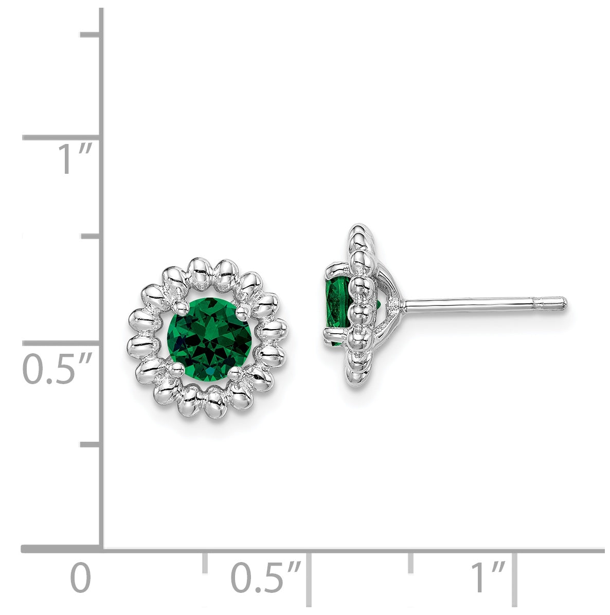 Sterling Silver Rhodium Plated Created Emerald Earrings