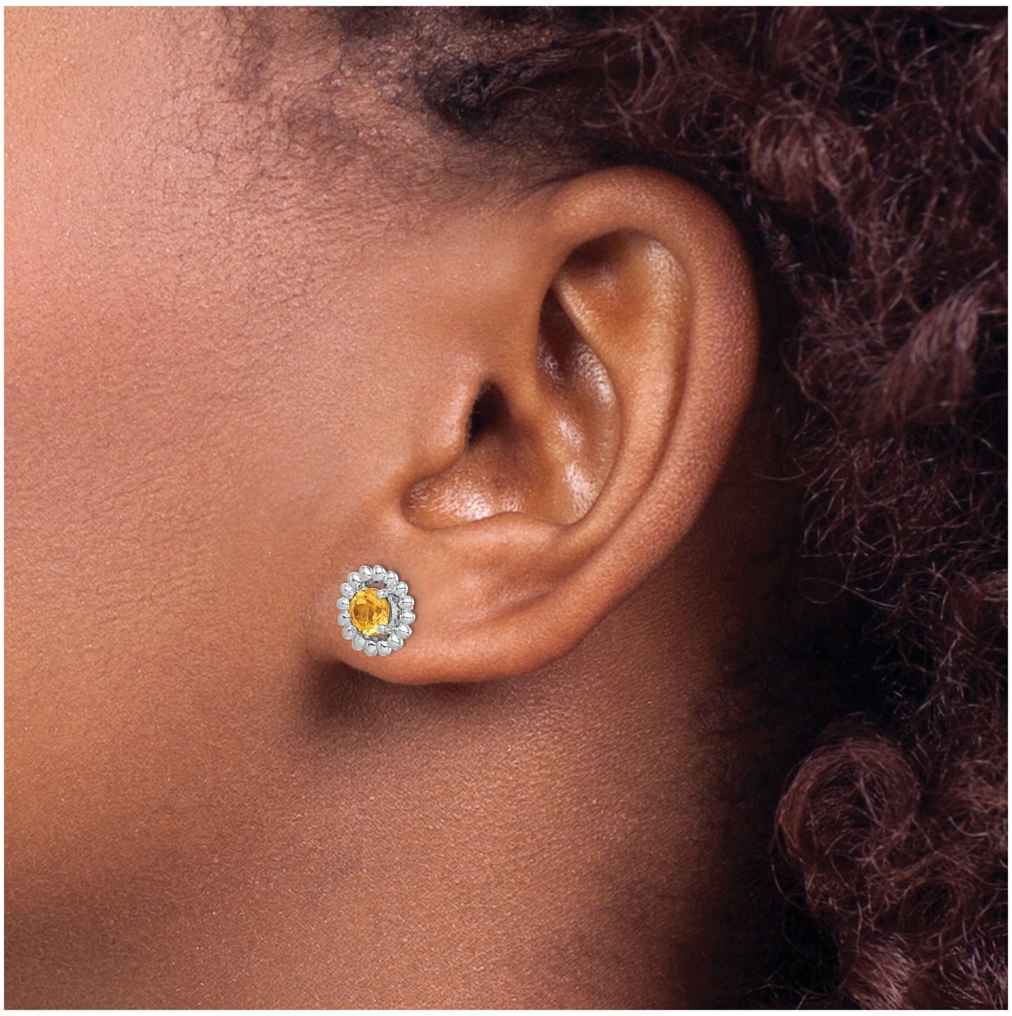 Sterling Silver Rhodium Plated Citrine Earrings