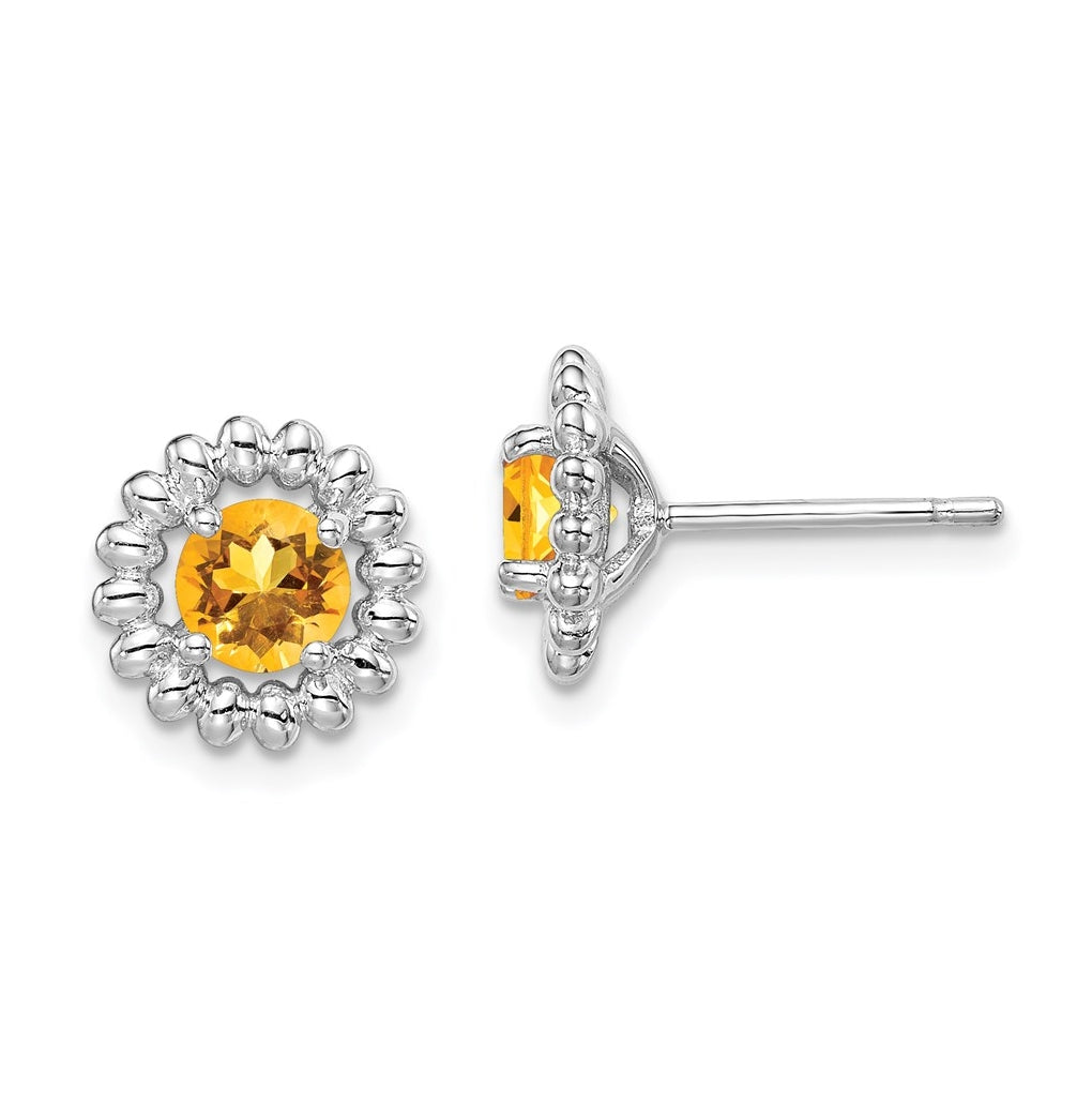 Sterling Silver Rhodium Plated Citrine Earrings