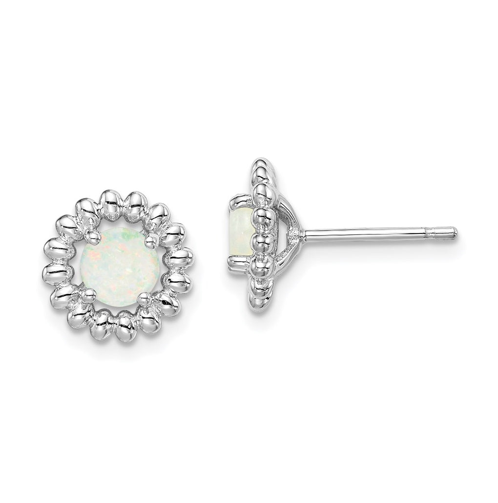 Sterling Silver Rhodium Plated Milky Opal Earrings