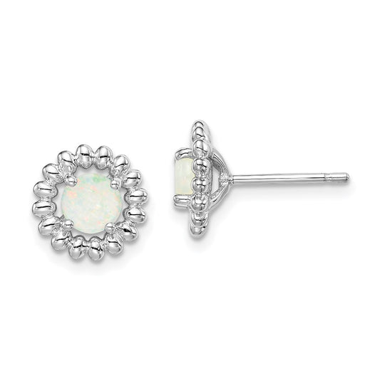 Sterling Silver Rhodium Plated Milky Opal Earrings