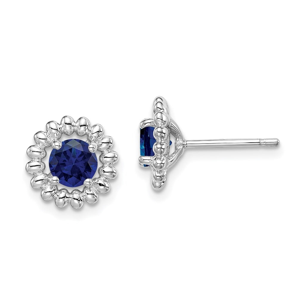 Sterling Silver Rhodium plated Created Sapphire Earrings