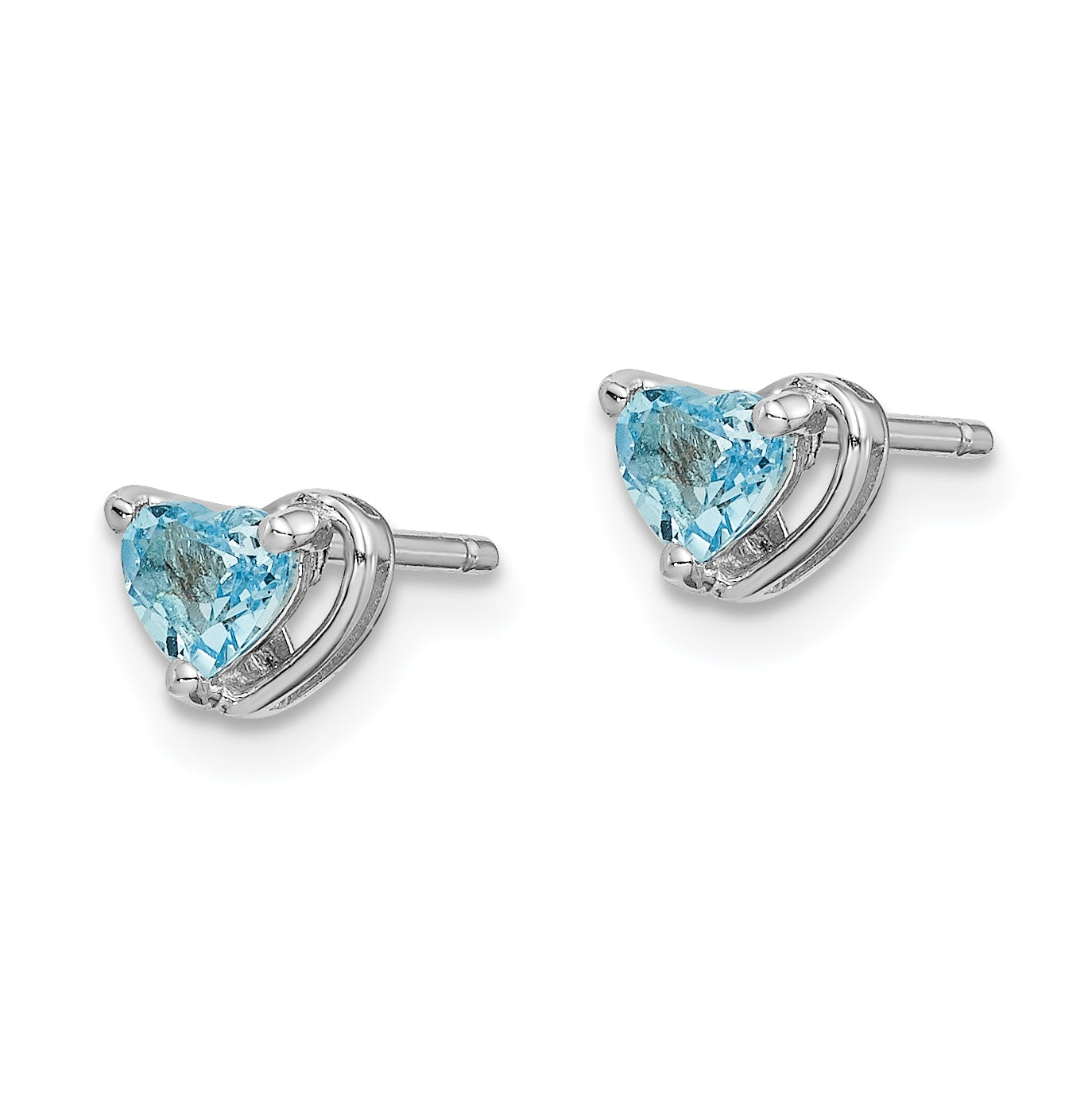 Sterling Silver Rhodium Plated Light Swiss Blue Topaz Heart Post Earrings