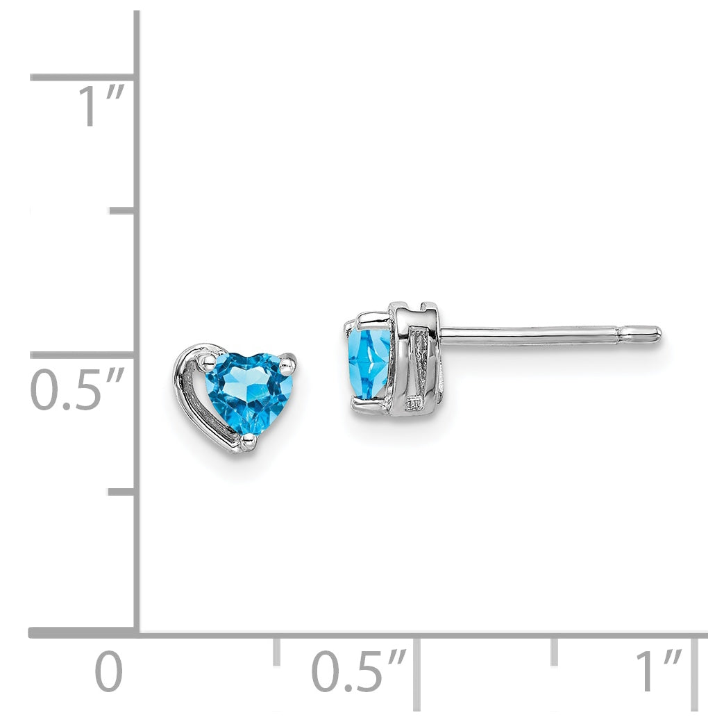 Sterling Silver Rhodium Plated Light Swiss Blue Topaz Heart Post Earrings