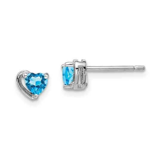 Sterling Silver Rhodium Plated Light Swiss Blue Topaz Heart Post Earrings