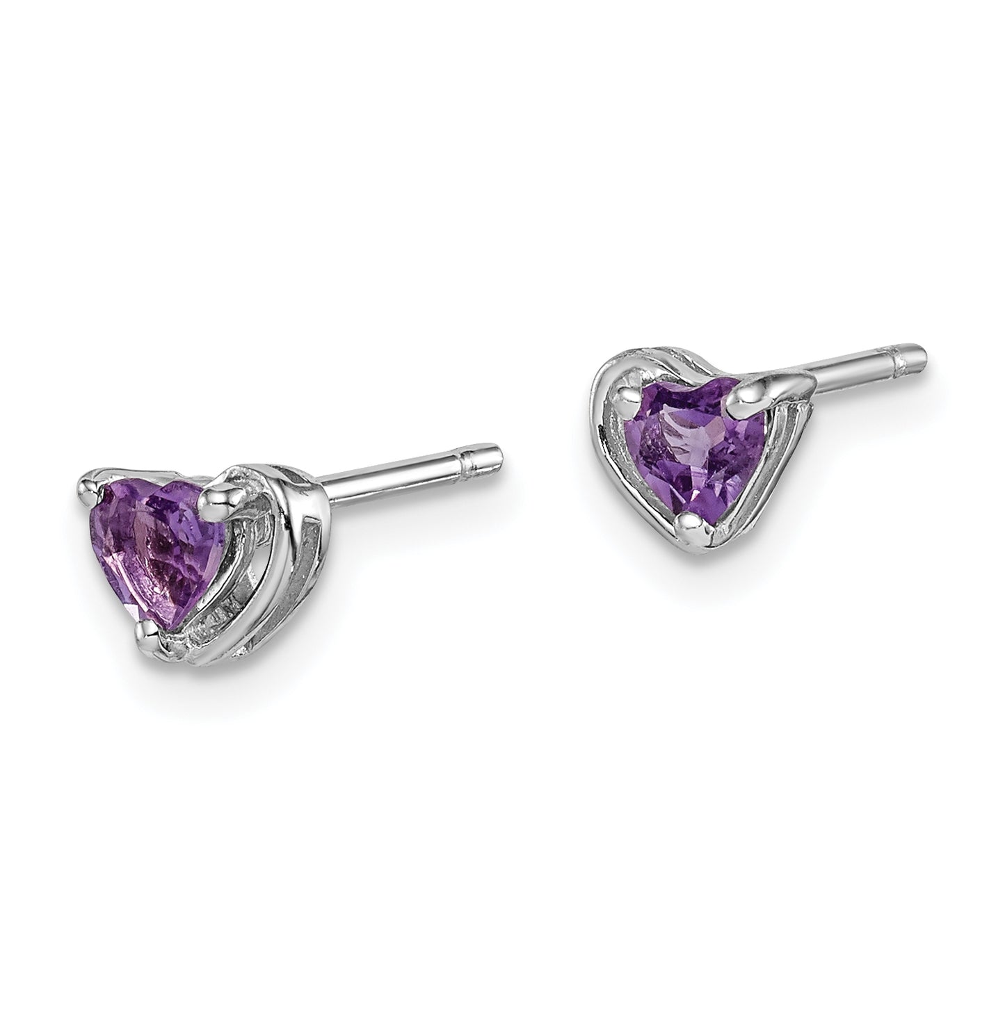 Sterling Silver Rhodium Plated Amethyst Heart Post Earrings