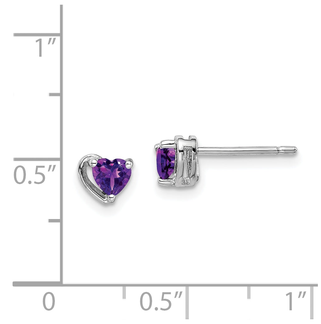 Sterling Silver Rhodium Plated Amethyst Heart Post Earrings