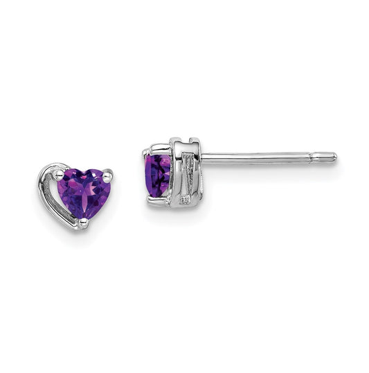 Sterling Silver Rhodium Plated Amethyst Heart Post Earrings