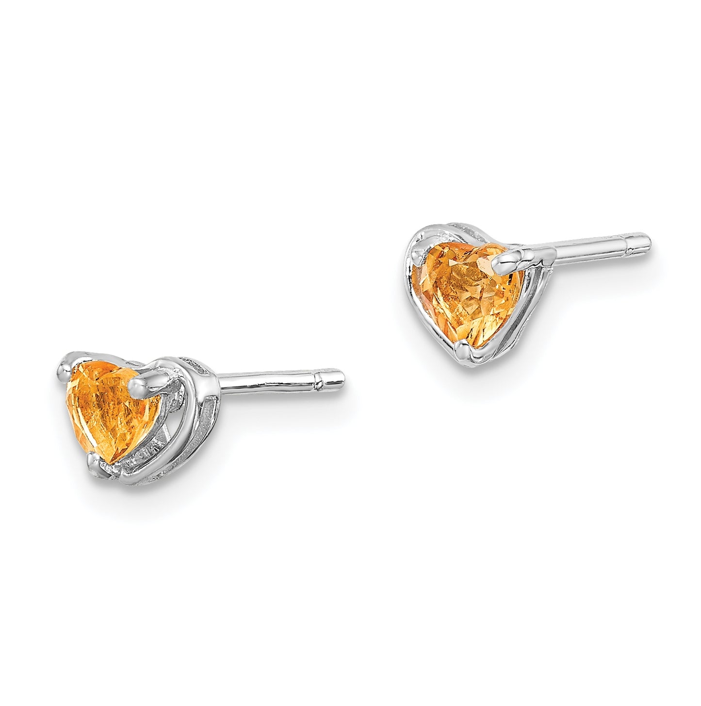 Sterling Silver Rhodium Plated Citrine Heart Post Earrings