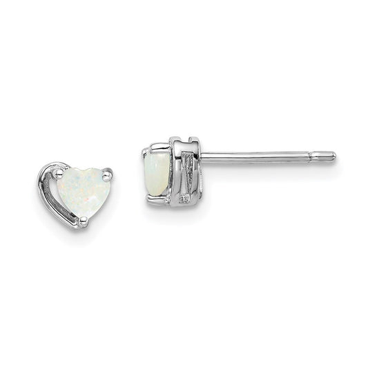 Sterling Silver Rhodium Plated Imitation Opal Heart Post Earrings