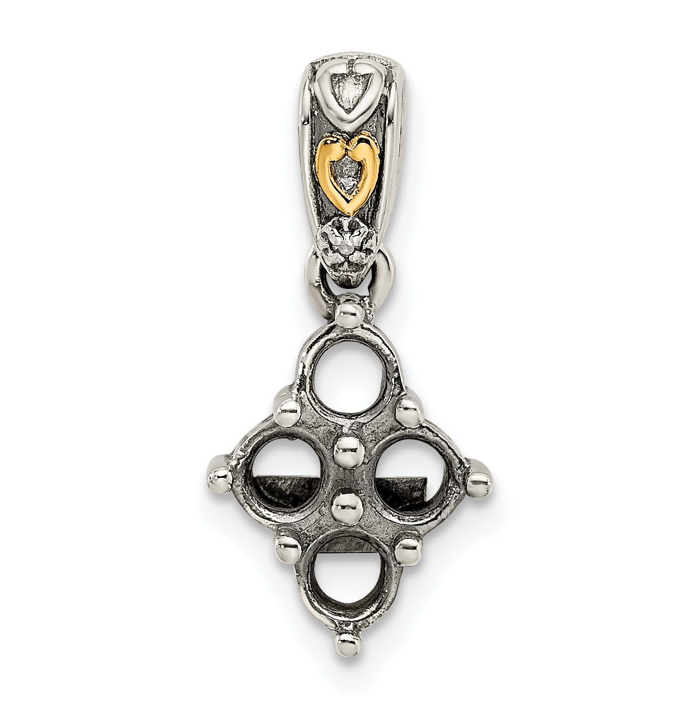 Sterling Silver Antiqued with 14k 4 stone with Diamond Mothers Pendant Semi-Mount