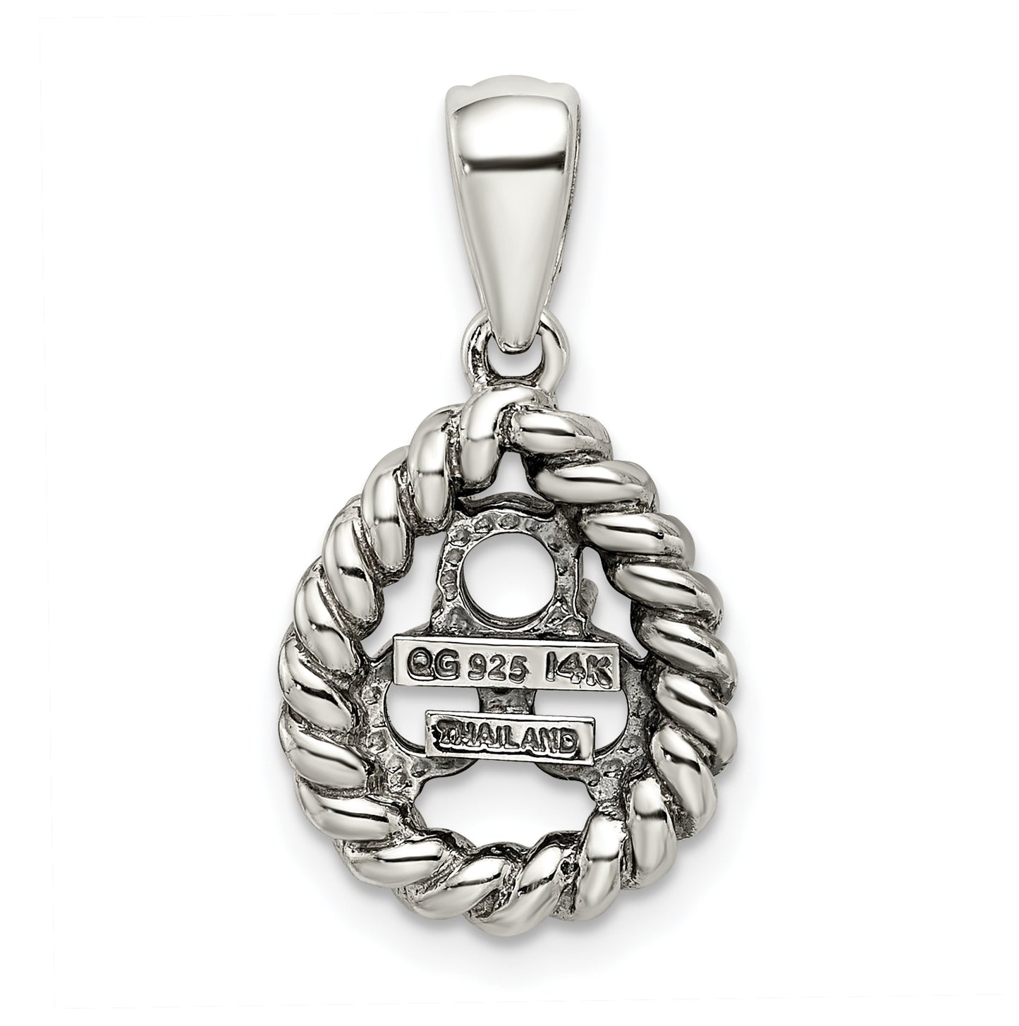 Sterling Silver Antiqued with 14k 3-stone with Diamond Mothers Pendant Semi Mount