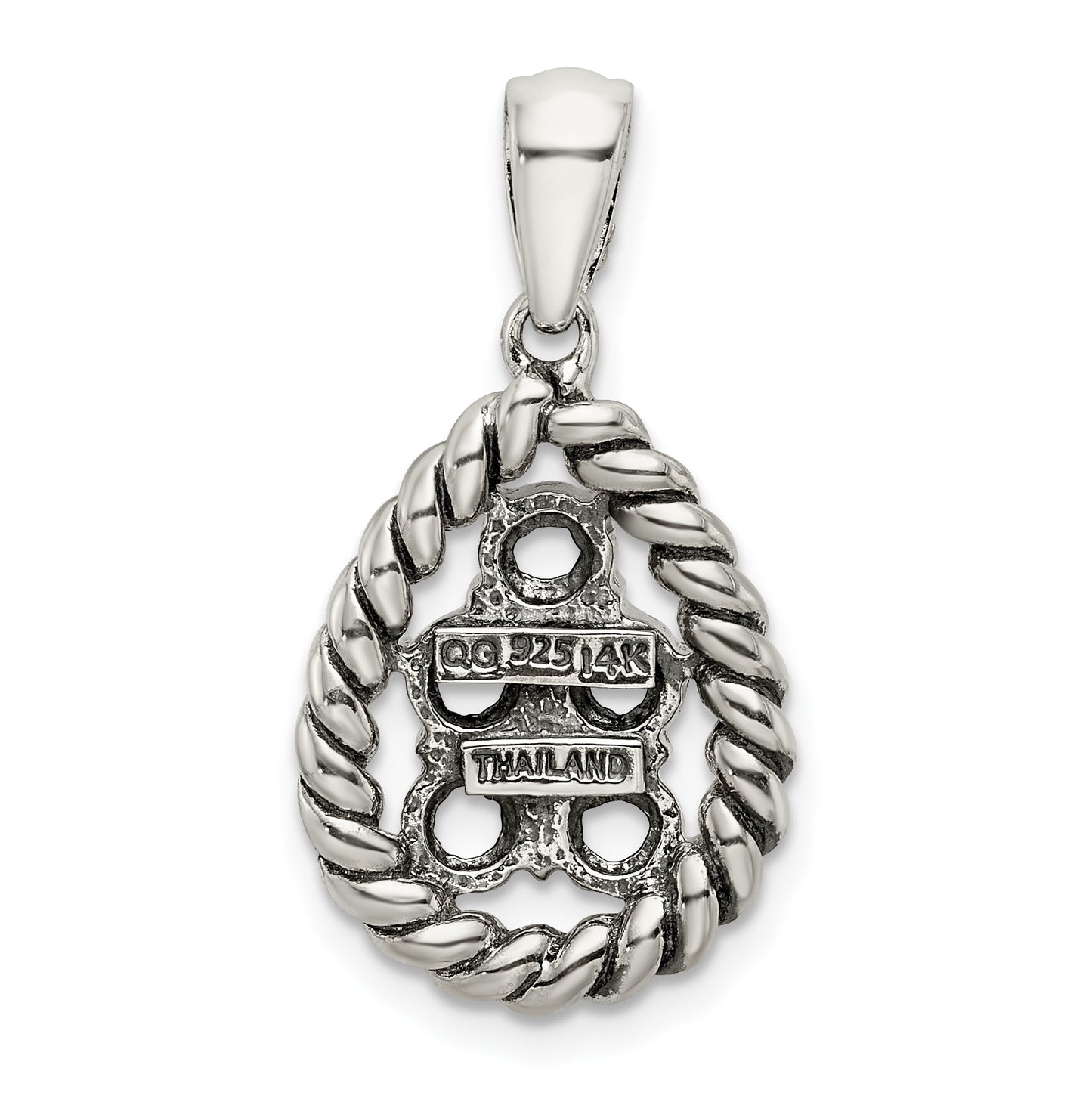 Sterling Silver Antiqued with 14k 5-stone with Diamond Mothers Pendant Semi Mount