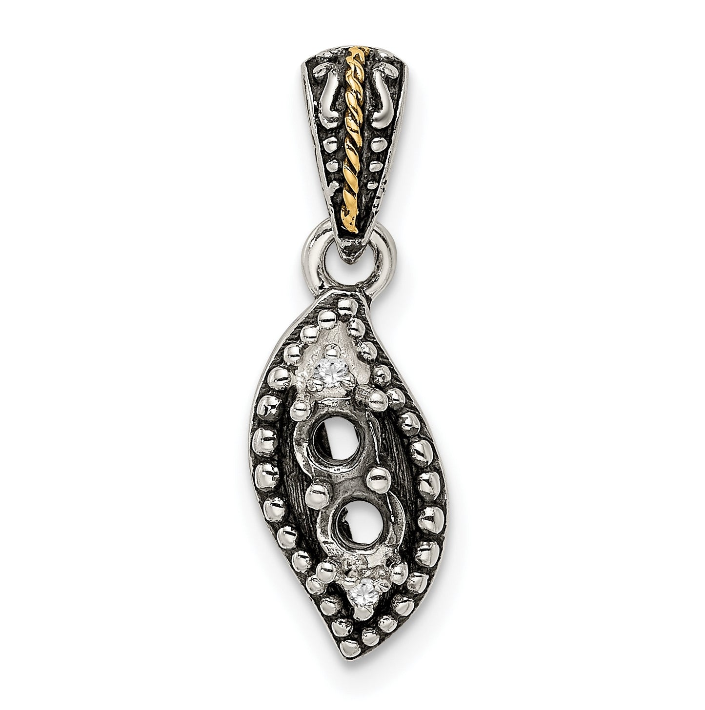 Sterling Silver Antiqued with 14k 2stone with Diamond Mothers Pendant Semi-Mount