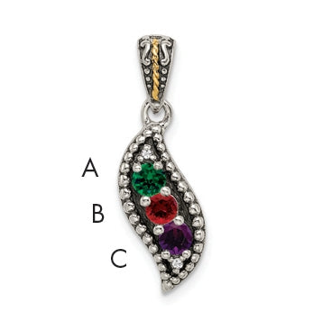 Sterling Silver Antiqued with 14k 3stone with Diamond Mothers Pendant Semi-Mount