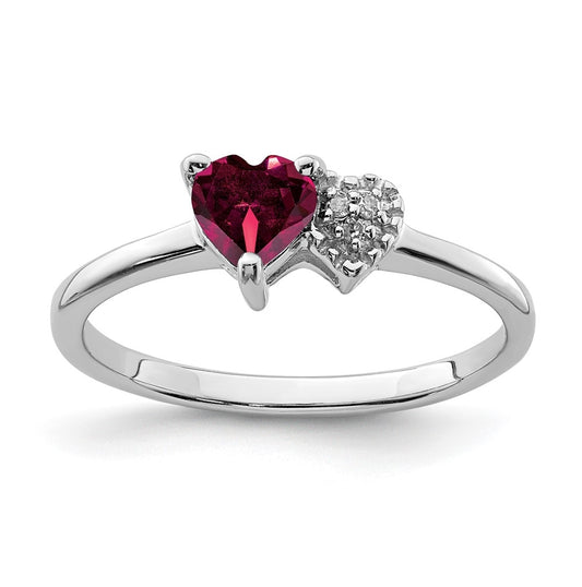 Sterling Silver Rhodium plated Polished Created Ruby and Diamond Ring, Size 7