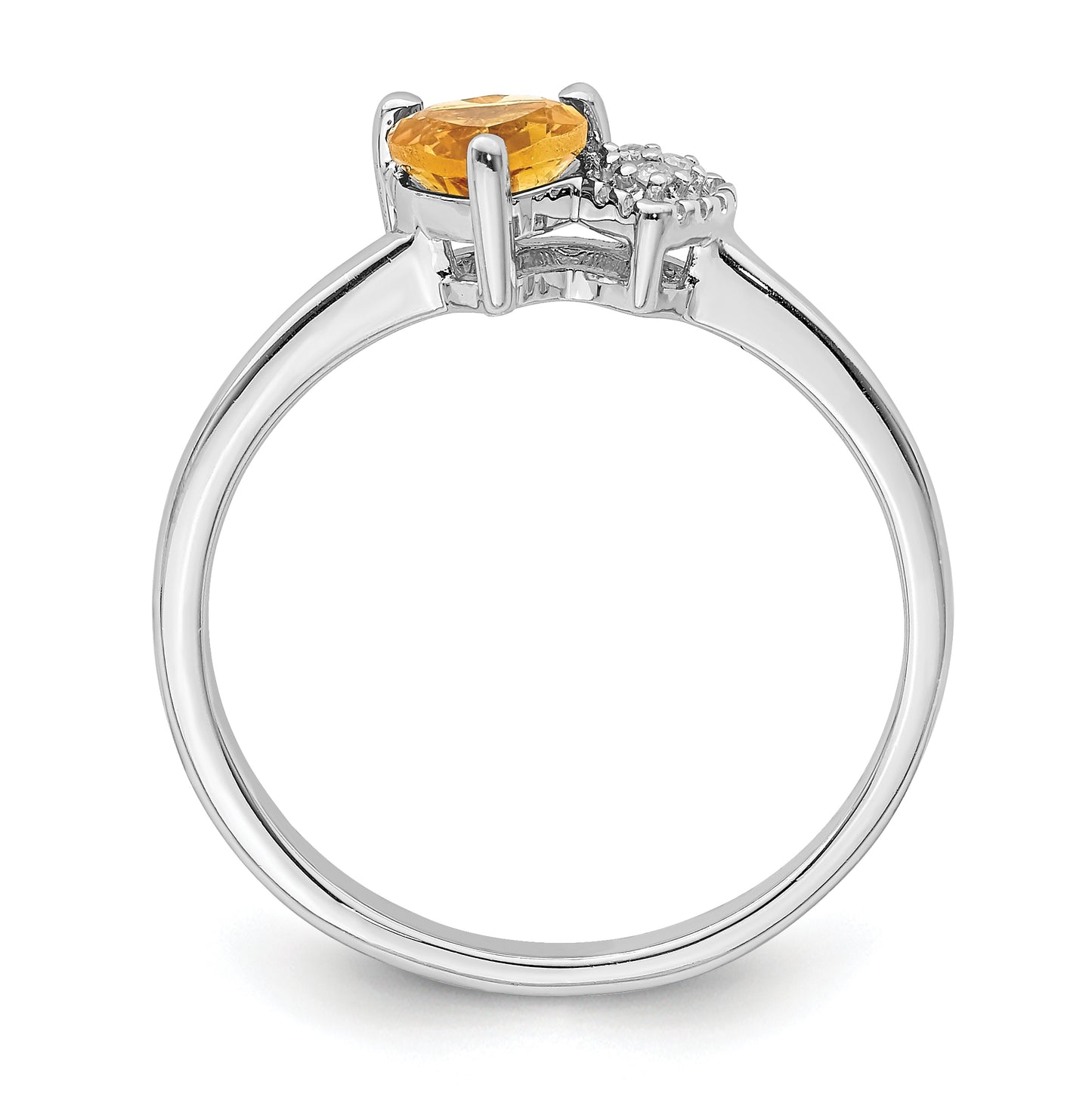 Sterling Silver Rhodium plated Polished Citrine and Diamond Ring, Size 6