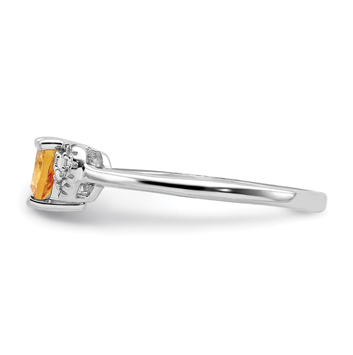 Sterling Silver Rhodium plated Polished Citrine and Diamond Ring, Size 6