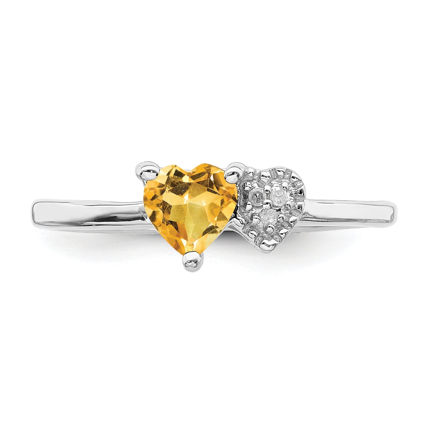 Sterling Silver Rhodium plated Polished Citrine and Diamond Ring, Size 6