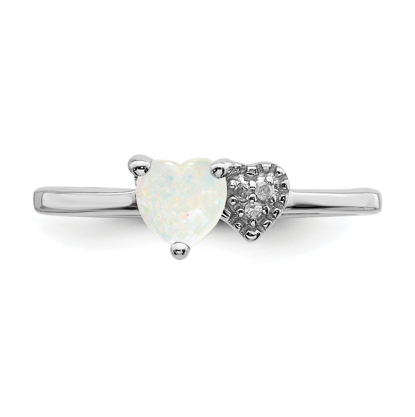 Sterling Silver Rhodium plated Imitation Opal and Diamond Ring, Size 7