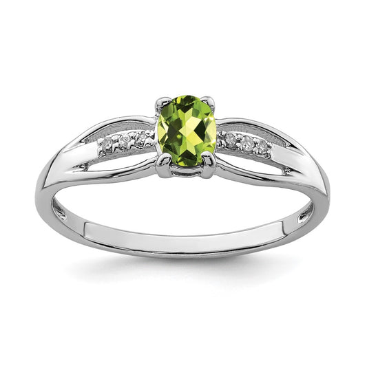 Sterling Silver Rhodium Plated Diamond Peridot Ring, Size 8