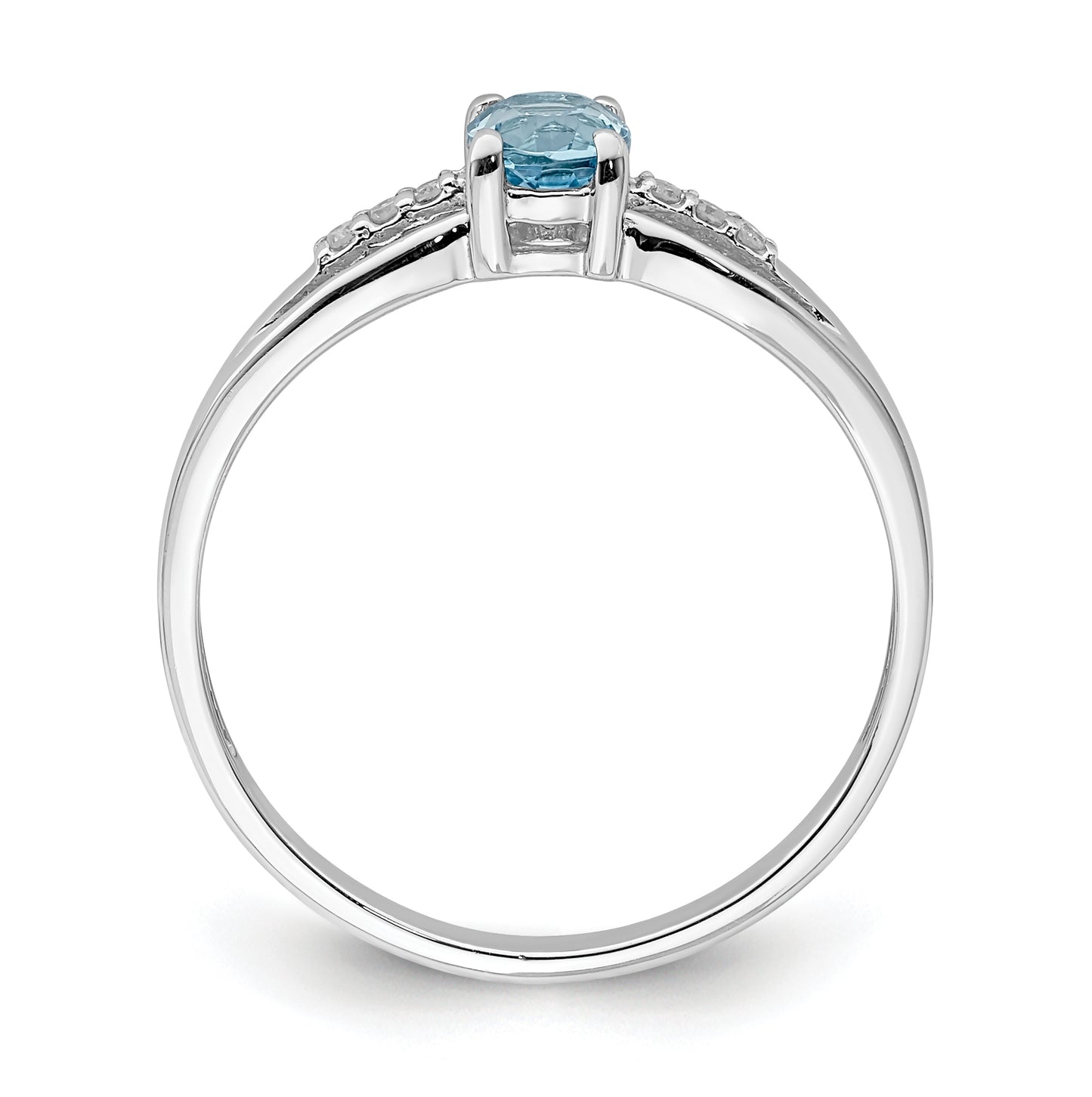 Sterling Silver Rhodium Plated Diamond Light Swiss Blue Topaz Ring, Size 6