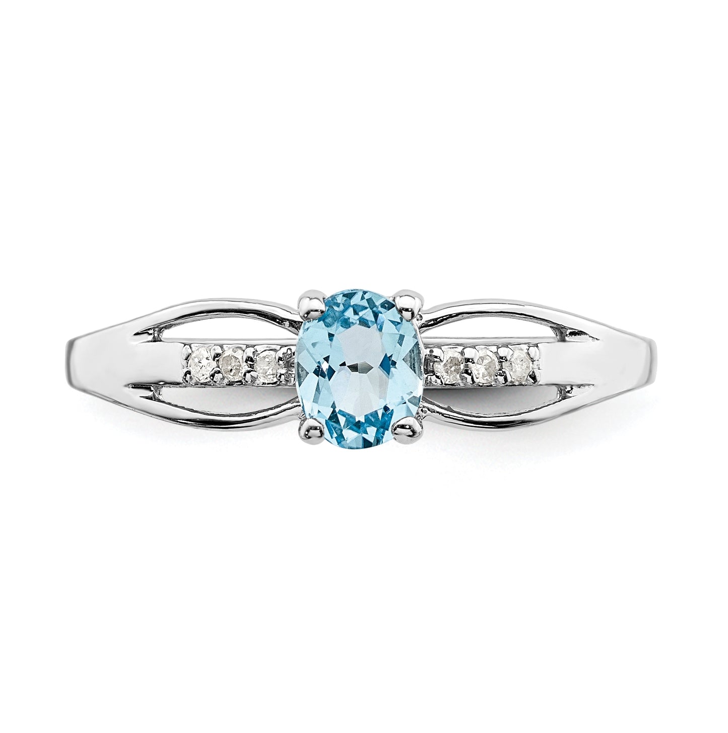 Sterling Silver Rhodium Plated Diamond Light Swiss Blue Topaz Ring, Size 6