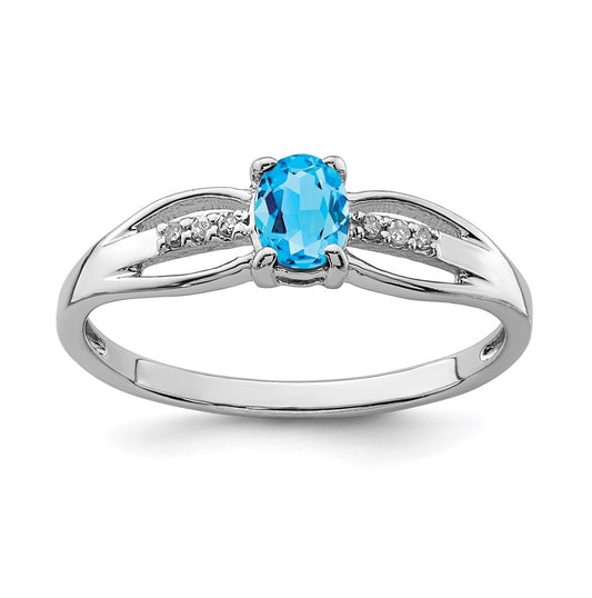 Sterling Silver Rhodium Plated Diamond Light Swiss Blue Topaz Ring, Size 6