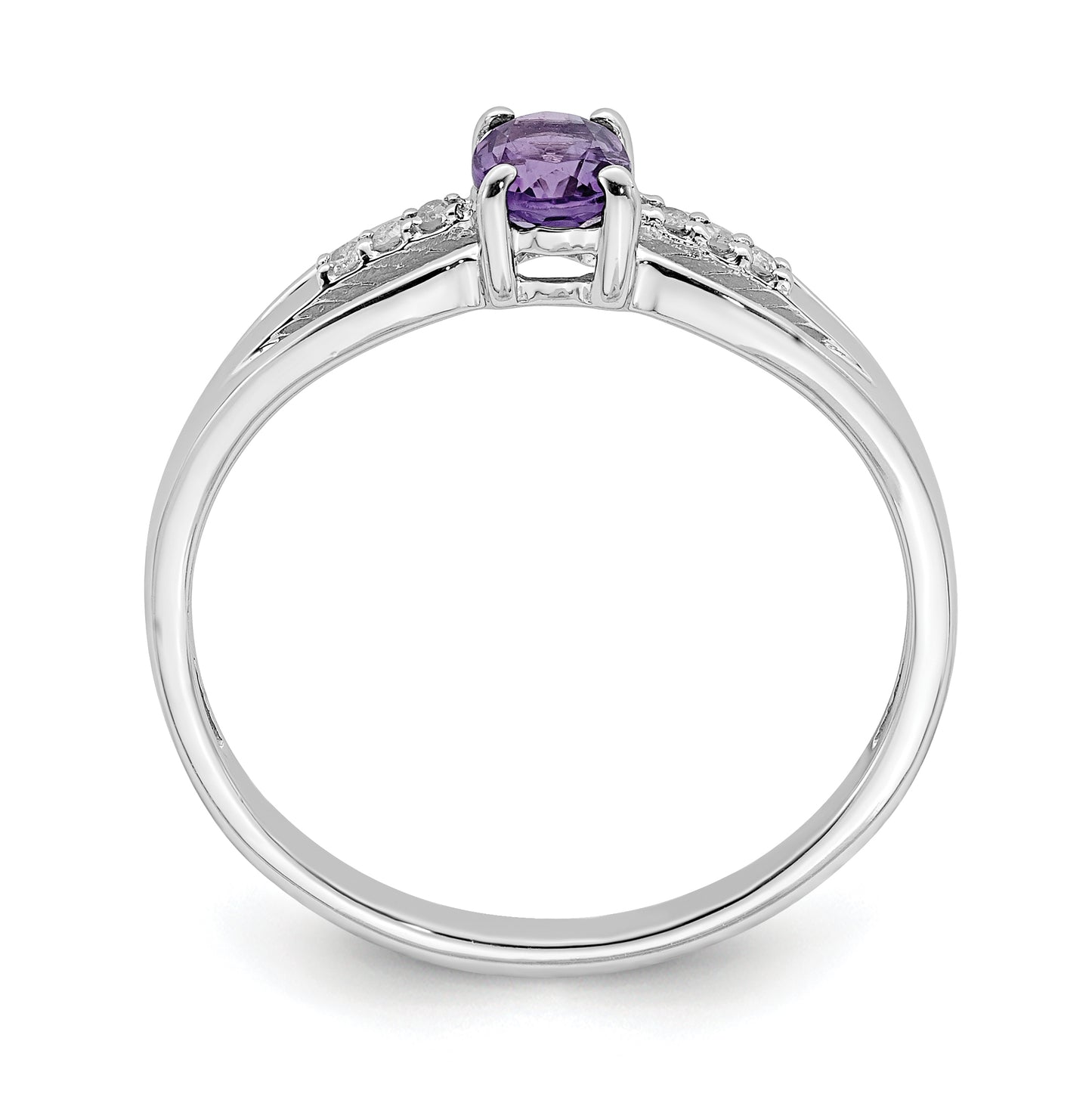 Sterling Silver Rhodium Plated Diamond Amethyst Ring, Size 6