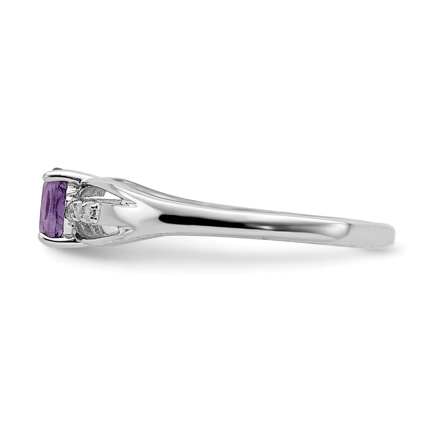 Sterling Silver Rhodium Plated Diamond Amethyst Ring, Size 6