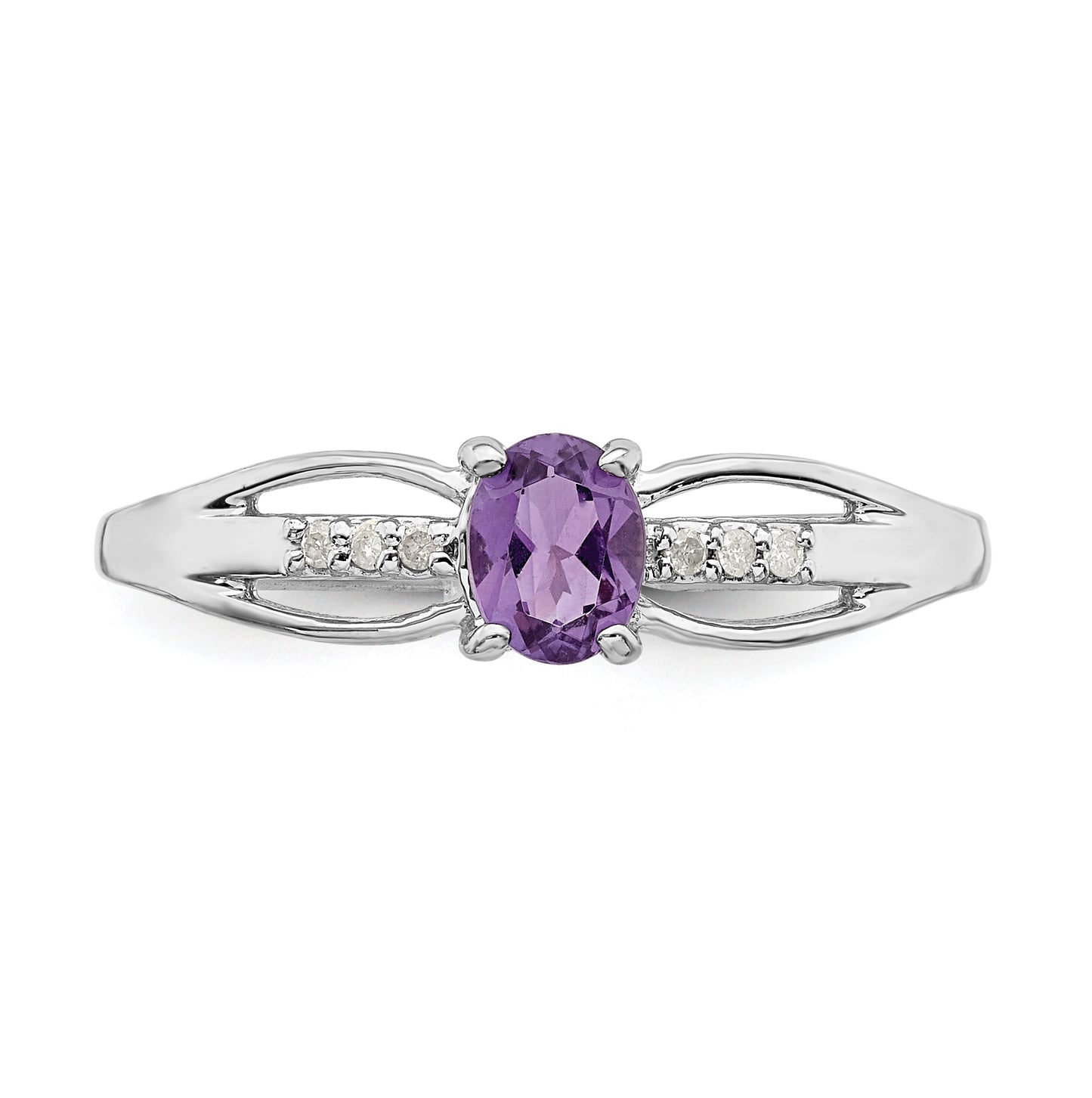 Sterling Silver Rhodium Plated Diamond Amethyst Ring, Size 6