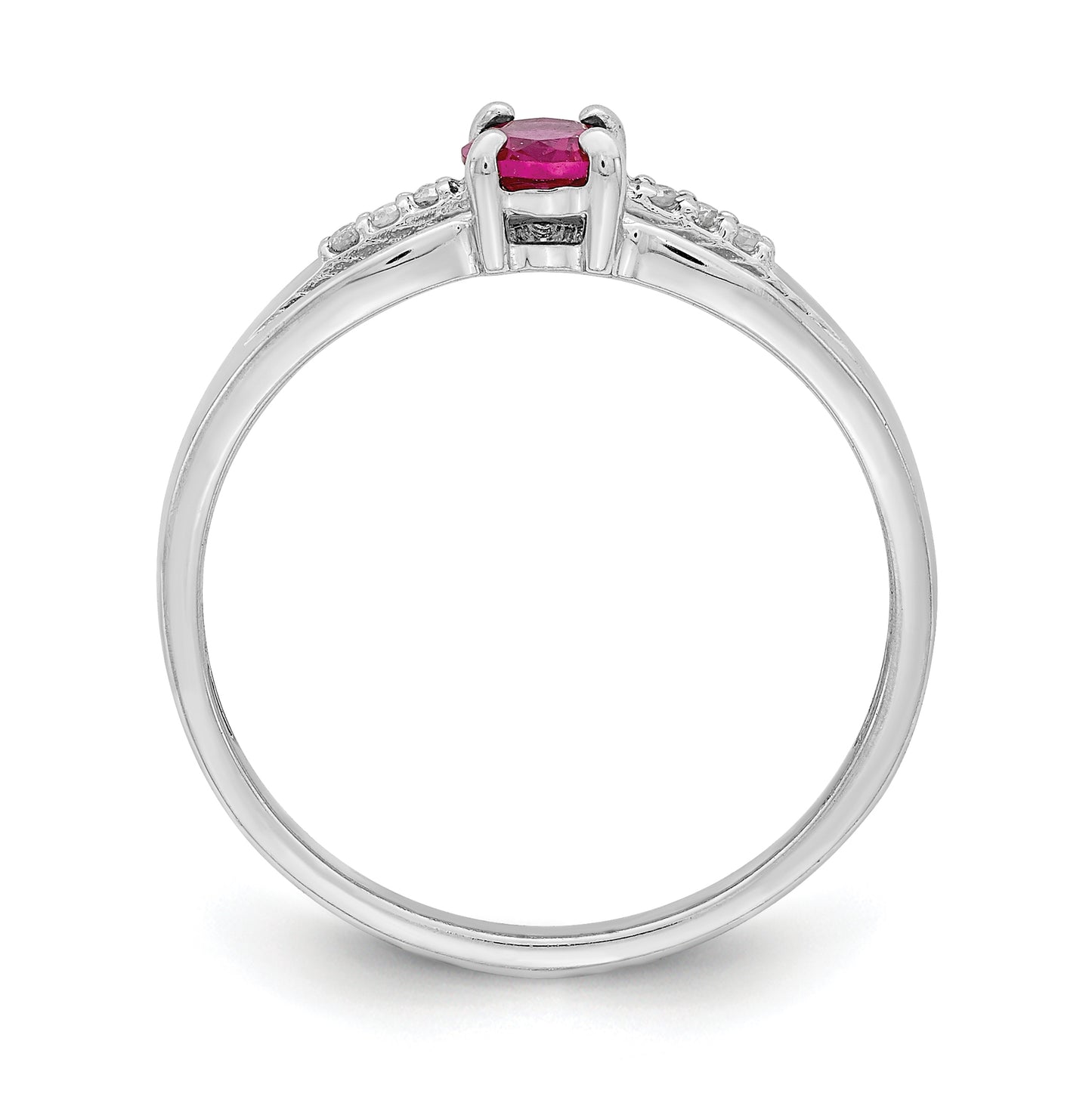 Sterling Silver Rhodium Plated Diamond Created Ruby Ring, Size 6