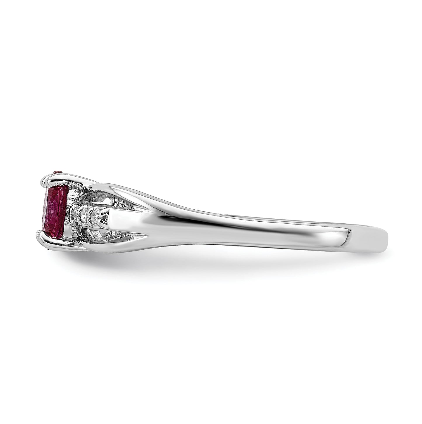 Sterling Silver Rhodium Plated Diamond Created Ruby Ring, Size 6