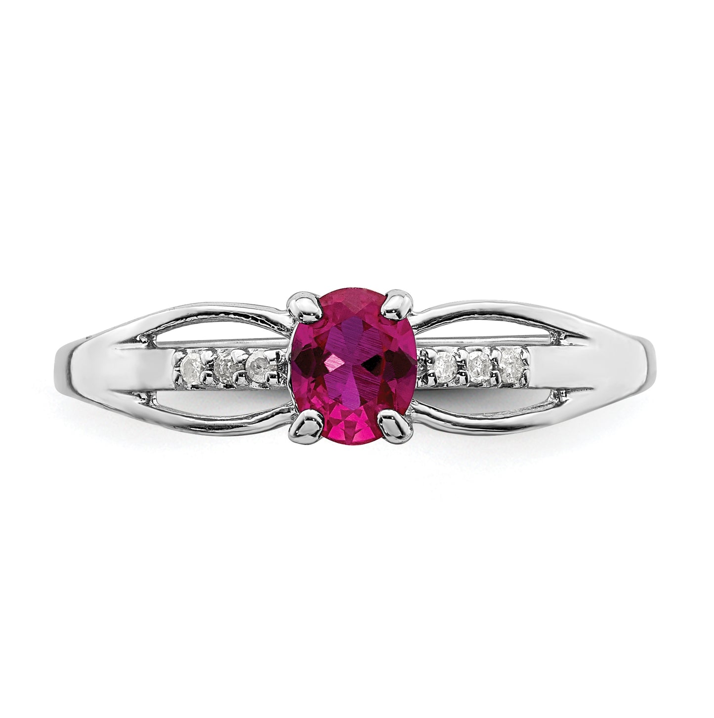 Sterling Silver Rhodium Plated Diamond Created Ruby Ring, Size 6