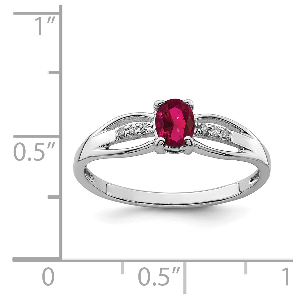 Sterling Silver Rhodium Plated Diamond Created Ruby Ring, Size 6